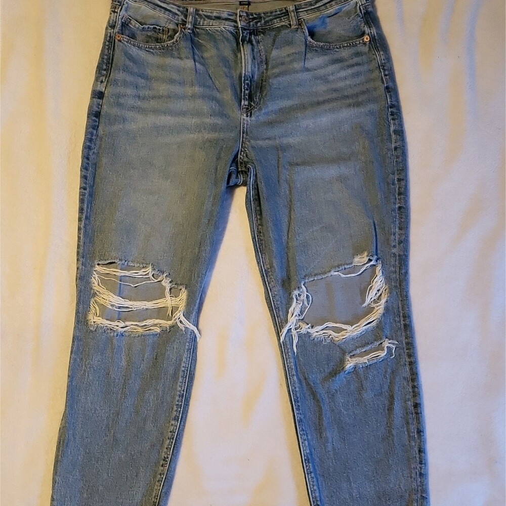 American Eagle Womens Mom Jeans Size 18 Long Distressed Great Used Condition